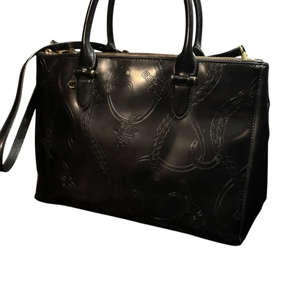 Lauren Ralph Lauren Taylor Black Embossed Satchel - Picture 3 of 11